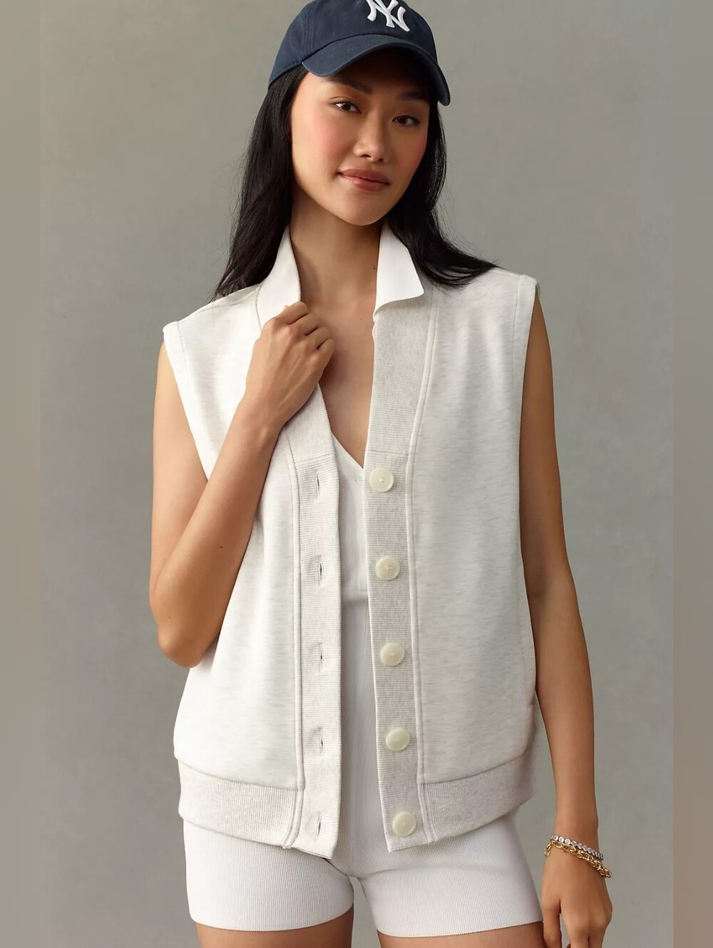 Varley Vicky DoubleSoft Collared Button Front Gilet Vest Ivory XL